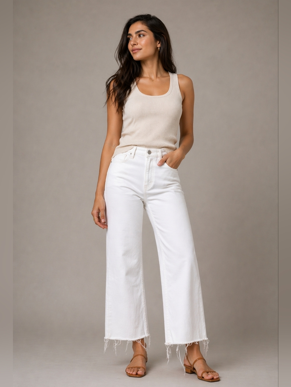 NWOT Hudson LA White Cropped Wide Leg Jeans Frayed Hem Size 28